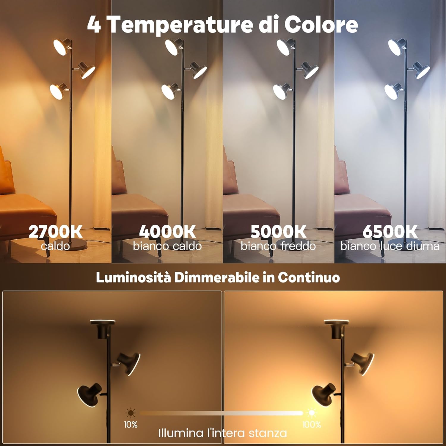 Thumbnail 4 de SIBRILLE Lampada da Terra Salotto 36W con telecomando, 3 luci e dimmer 2700K–6500K