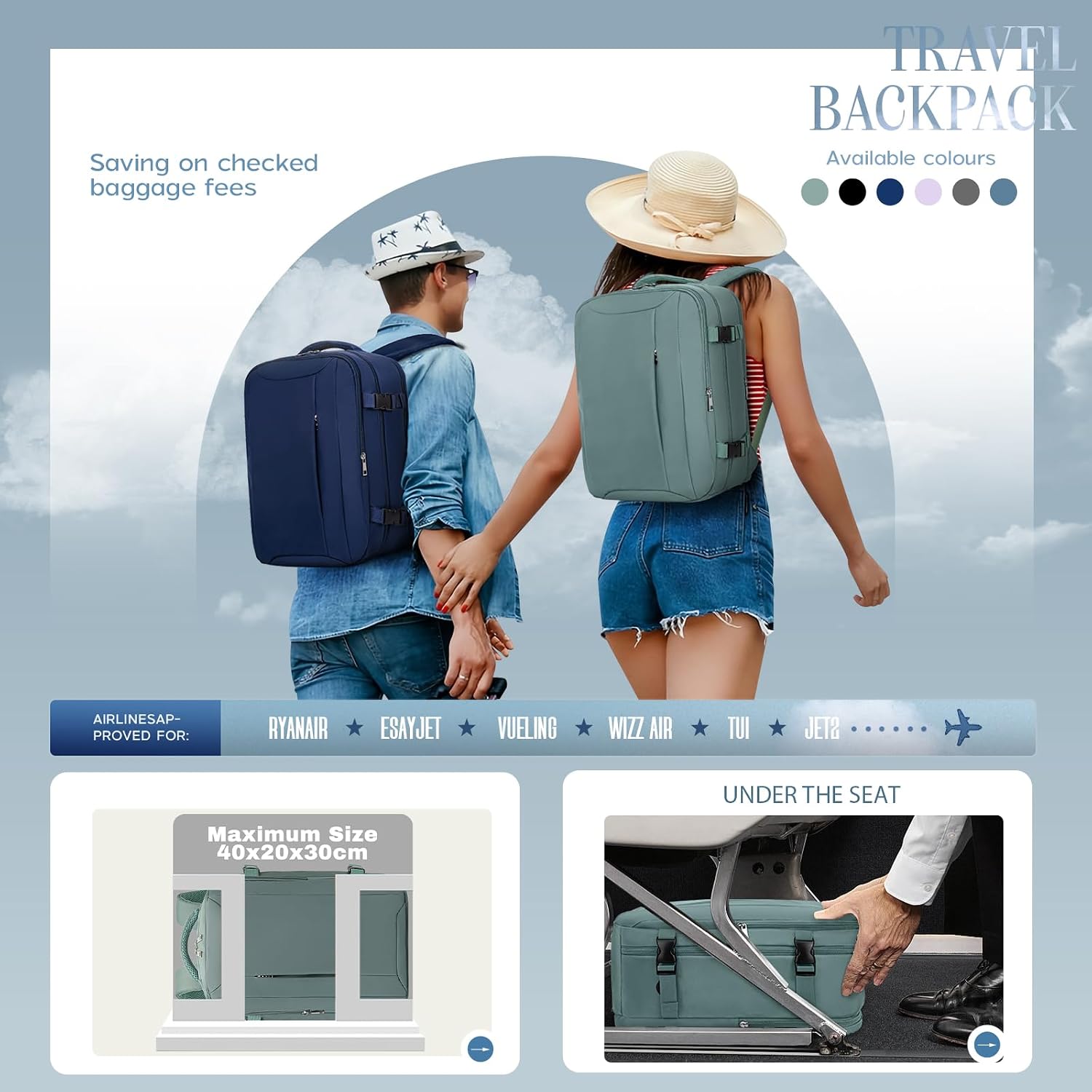 Thumbnail 1 de Xkdoai Ryanair cabin bag 40x30x20 travel backpack