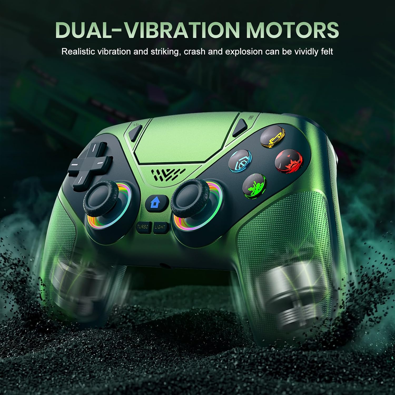 Detalle de Gamrombo LED Wireless Controller for PS5 (Chromatic Teal) – Dual Vibration, 6-Axis Motion, 3.5mm Jack