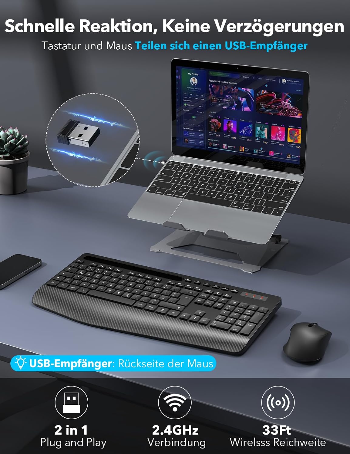 Thumbnail 3 de Kabellos Tastatur Maus Set 2,4 GHz Ergonomisch