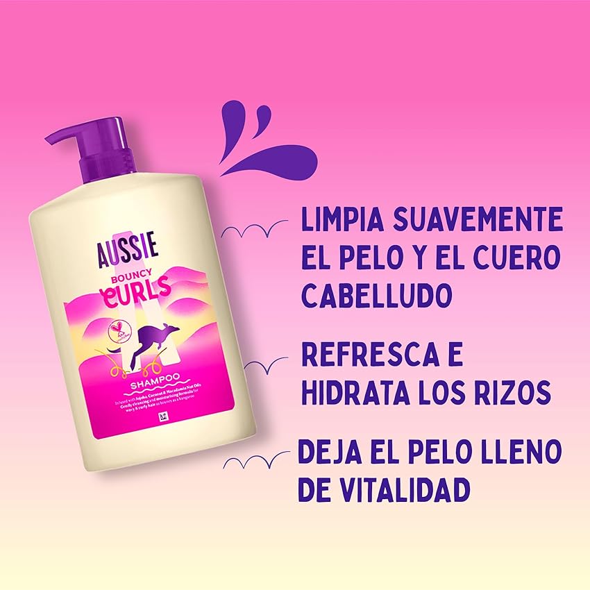 Detalle 2 de Aussie Bouncy Curls Champú 1000ml 🌀 Hidratación y Limpieza Natural