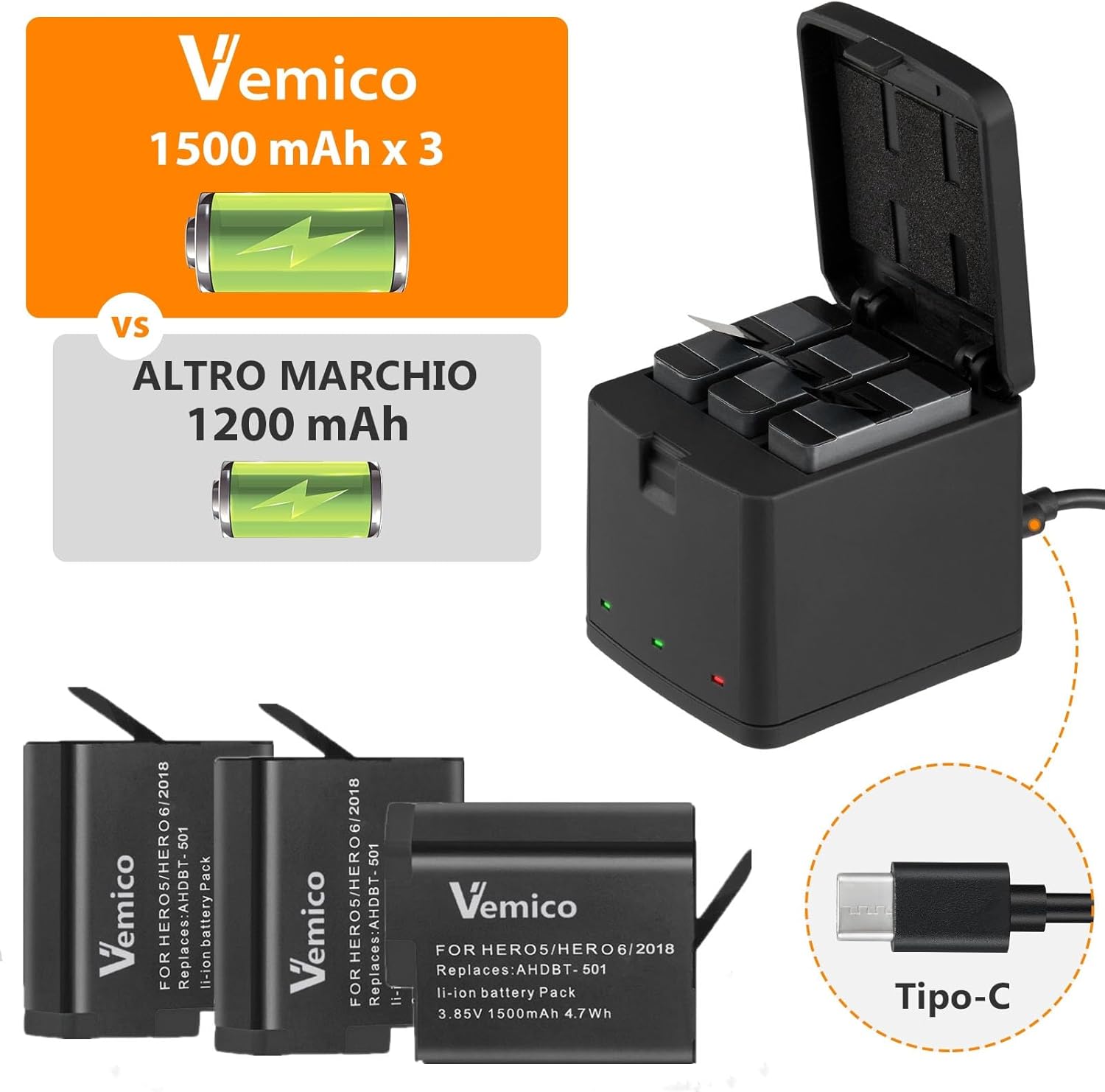 Thumbnail 3 de Vemico Hero 7/6/5 Batteria 1500mAh