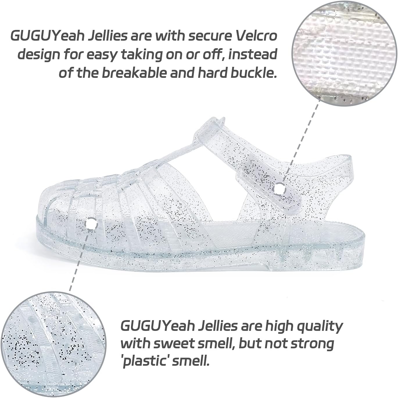 Detalle de GUGUYeah Jelly Sandals for Girls: Closed-Toe Princess Style Beach Shoes