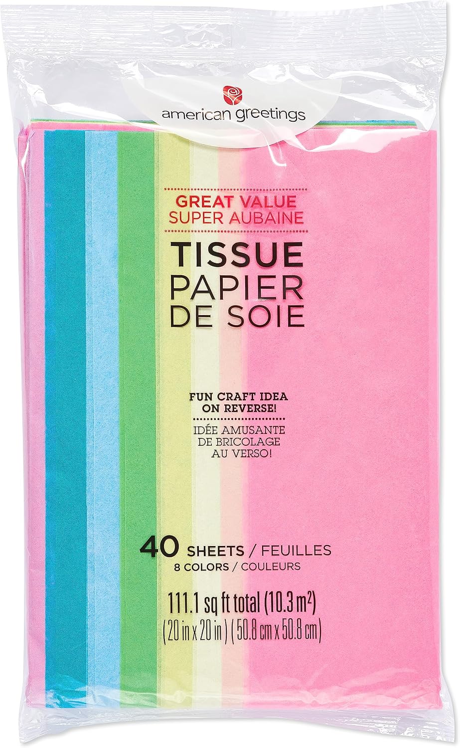 Detalle de American Greetings 40 Sheet 20 in. x 20 in. Pastel Tissue Paper — 8 Pastel Colors for Gifts, Crafts & Decorations