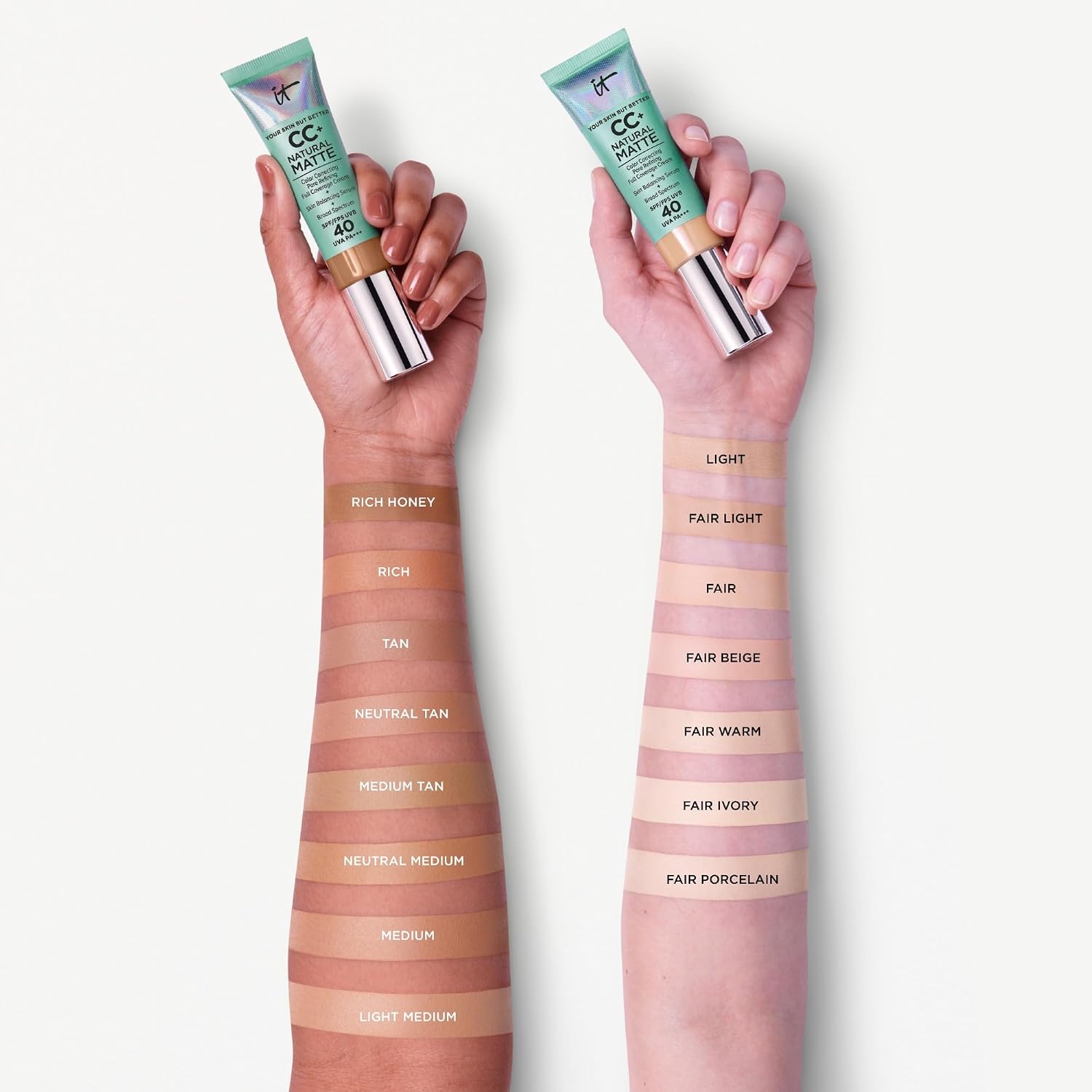 Detalle de IT Cosmetics Your Skin But Better CC+ Cream Natural Matte SPF40 – Feuchtigkeitsreiche Foundation mit Serum, 32 ml