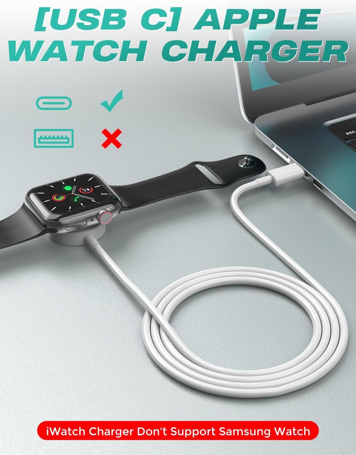 Thumbnail 1 de [2 Pack] USB-C Magnetic Apple Watch Charger – Wireless Portable iWatch Charging Cable (1m, 2 Pack)