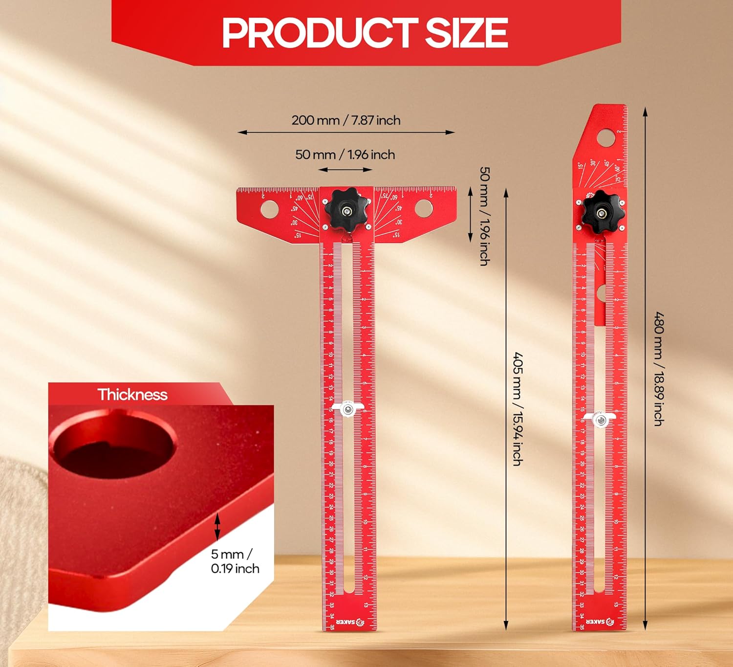 Thumbnail 1 de Saker aluminium alloy sliding T-square with precision angle adjustment scriber