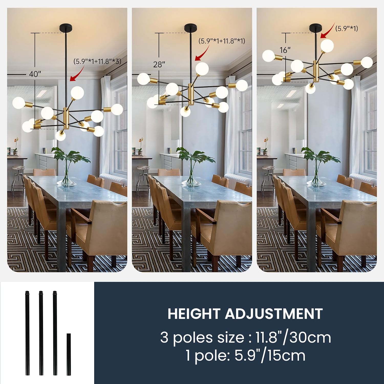 Detalle 2 de RUIYEY 606267276310 10-Light Black and Gold Sputnik Chandelier