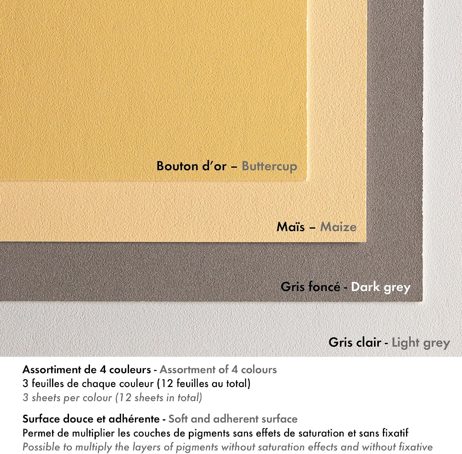 Thumbnail 6 de Clairefontaine 96018C Blocco collato Pastelmat n°1 – 12 Fogli 30x40 cm, 360 g, 4 Colori Assortiti
