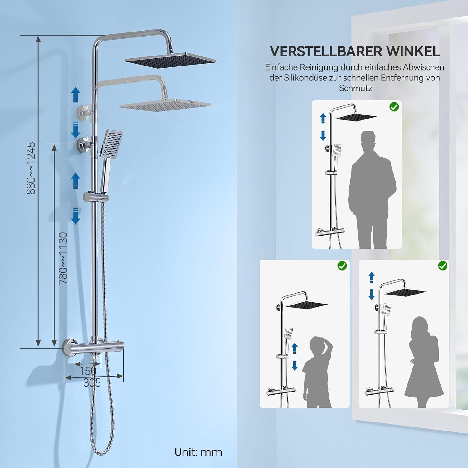Thumbnail 6 de Auralum Thermostat-Duscharmatur Komplettset mit Verbrühschutz & Regendusche (250 x 250 mm) in Chrom
