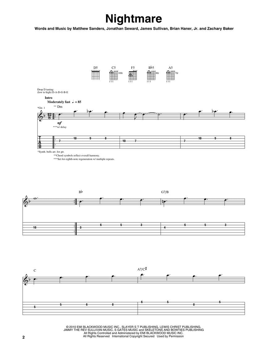 Detalle de Avenged Sevenfold Nightmare Guitar Songbook with Tablature for 11 Tracks