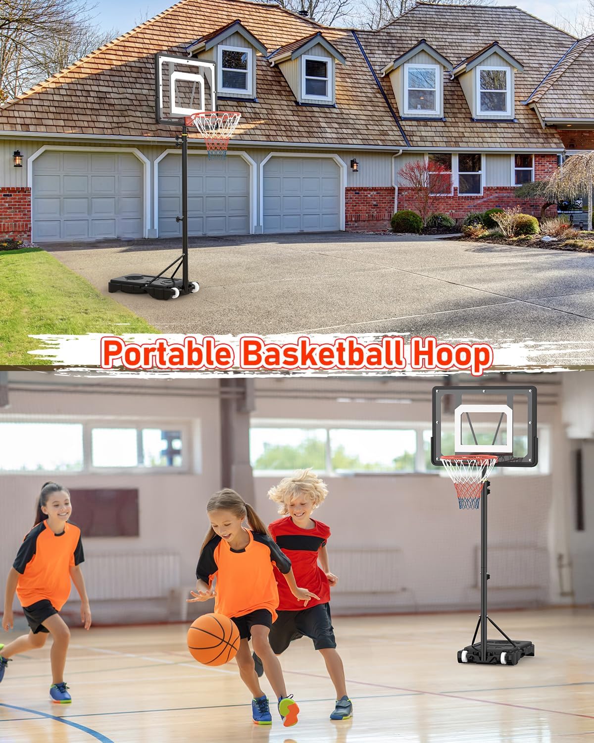 Detalle 1 de Adjustable Basketball Hoop and Stand (5ft–7ft) with 33in Shatterproof Backboard and Stand Wheels