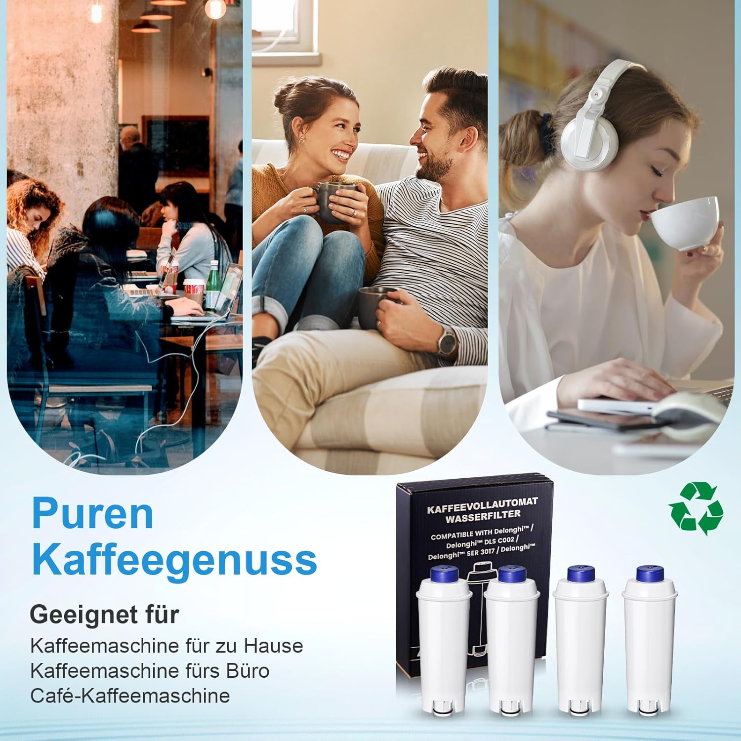 Detalle de Mutital 4er-Pack Wasserfilter für Kaffeevollautomaten (Ersatz für DeLonghi ECAM/ETAM/Dinamica/Magnifica/Autentica)