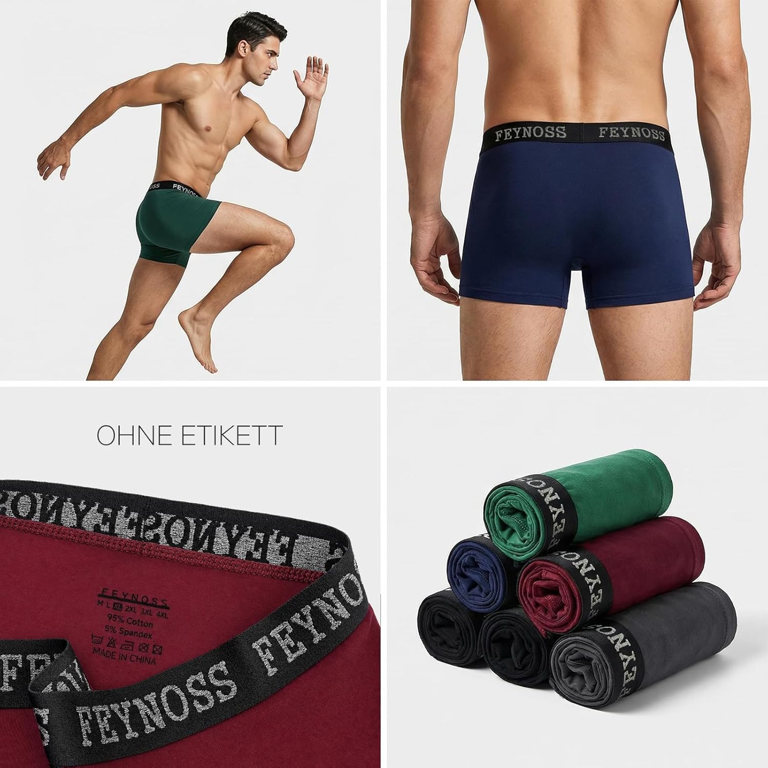 Detalle de feynoss Boxershorts Herren 10er Pack – atmungsaktive Baumwolle, etikettenlos, elastischer Bund