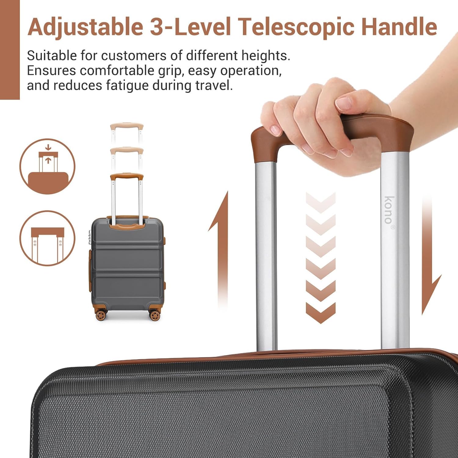Detalle 2 de Kono Suitcase Lightweight ABS+PC Hard Shell 28" with TSA Lock and 360° Wheels