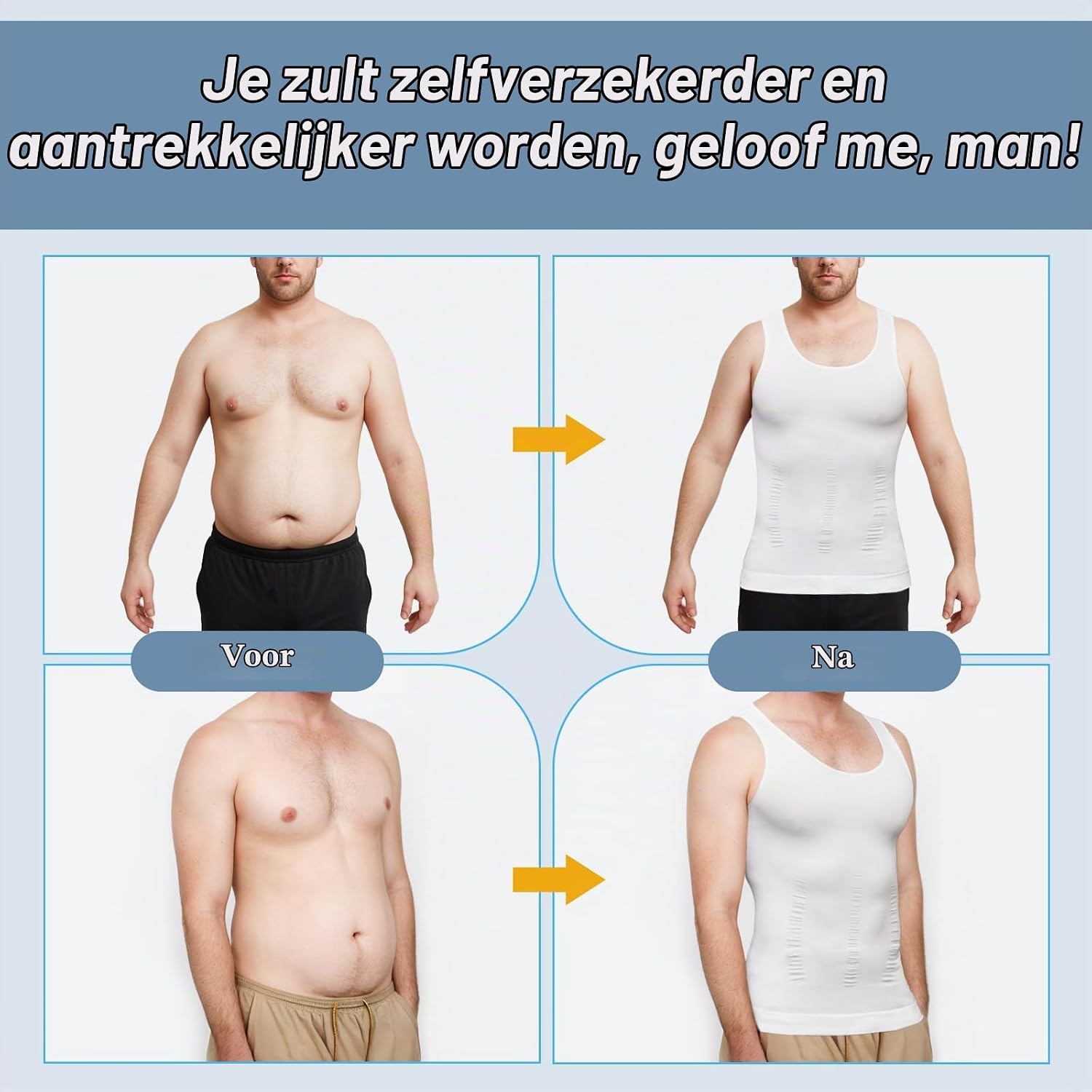 Detalle 2 de SLIMBELLE Body Shaper compressie-onderhemd voor heren, elastisch en taillevormend