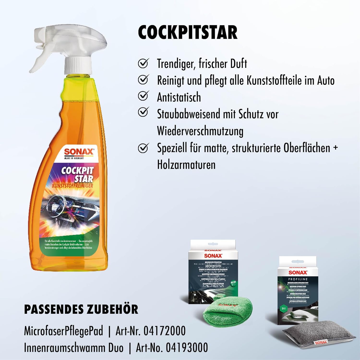 Thumbnail 2 de SONAX CockpitStar Cockpitreiniger (750 ml) – anti-statisch, pflegt matte Kunststoffoberflächen