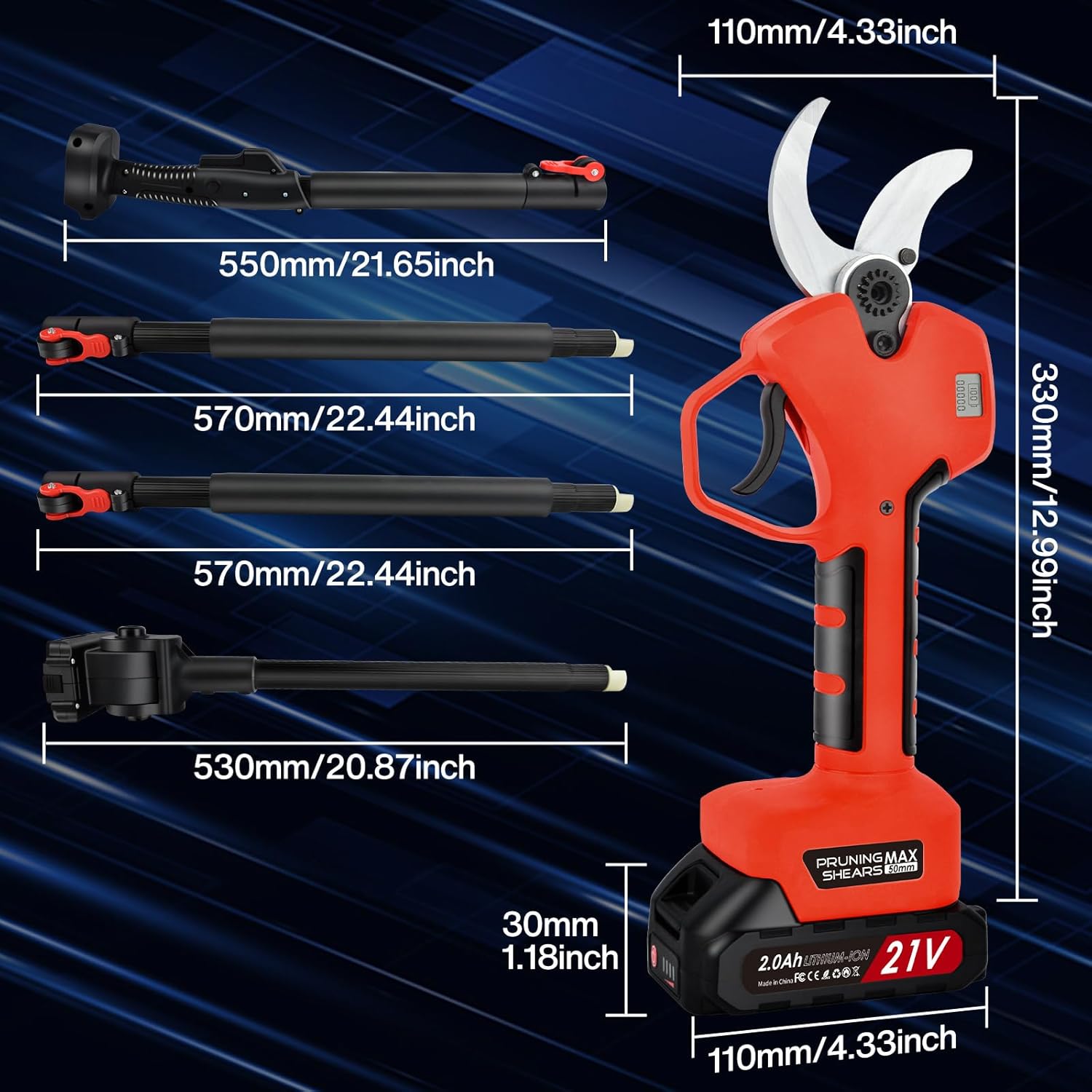 Detalle de 50mm Forbice Potatura a Batteria con Asta Telescopica 2,4 m – lama SK7, doppia batteria
