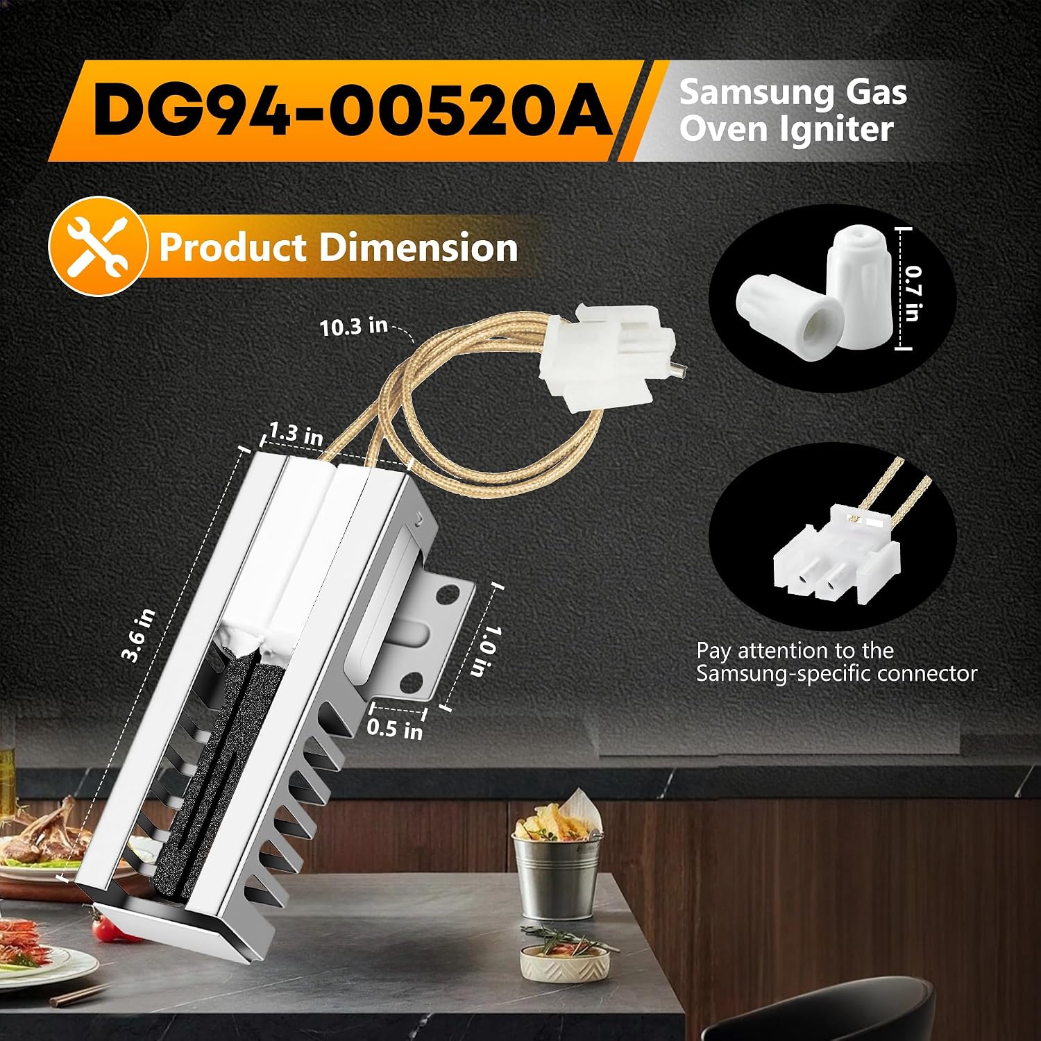 Detalle 2 de Vypart DG94-00520A Gas Range Oven Igniter with Connector and Ceramic Nuts
