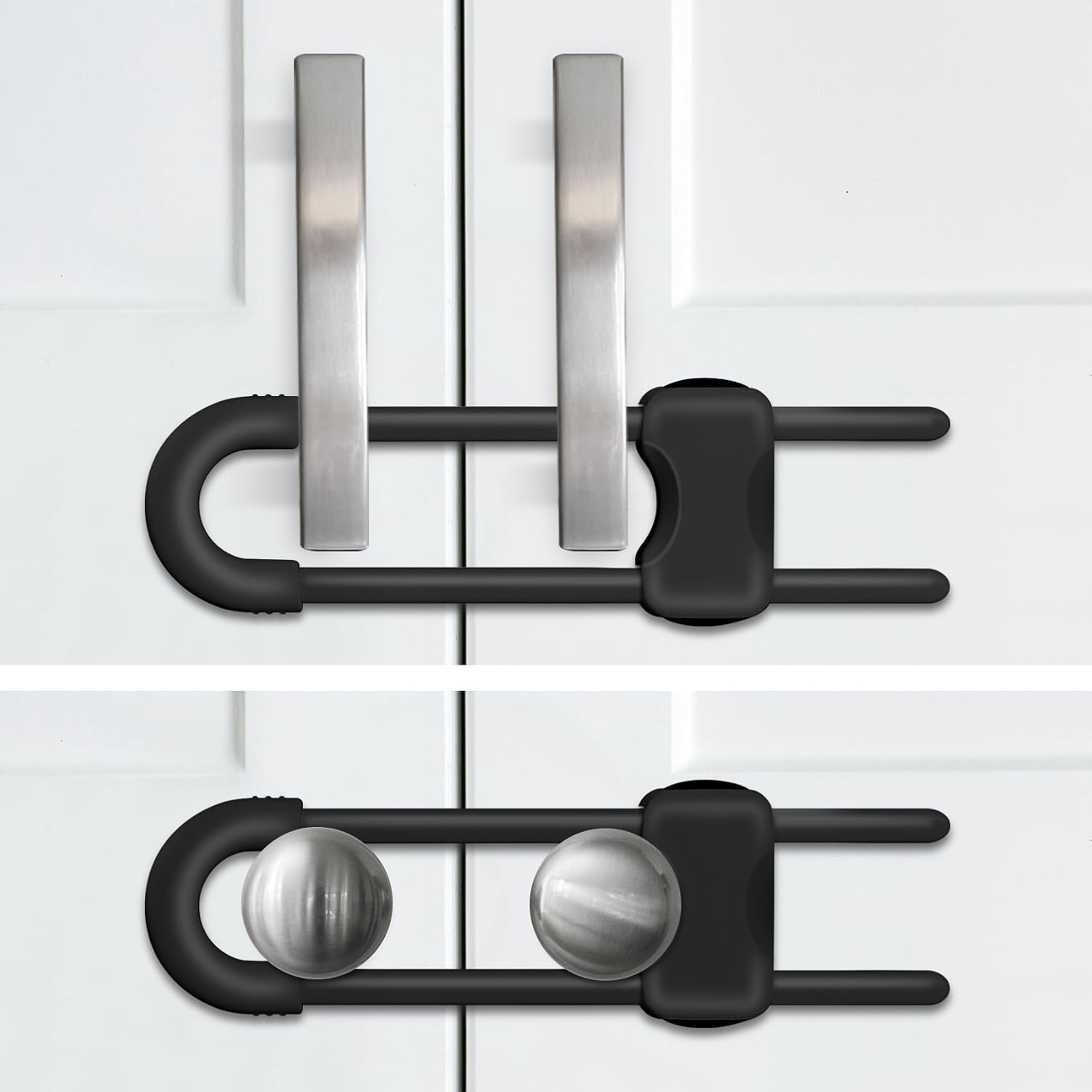 Detalle 2 de SPISPI Cabinet Locks Baby-Proofing Locks, Adjustable U-Shaped, 2-Pack, Black