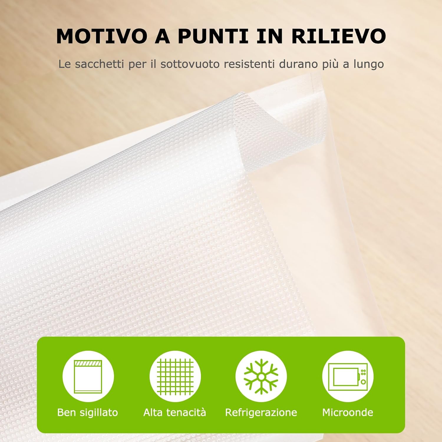 Detalle de Bonsenkitchen Sacchetti Sottovuoto VB3205 20x30 cm (100 buste, goffrate, senza BPA) per macchine sottovuoto