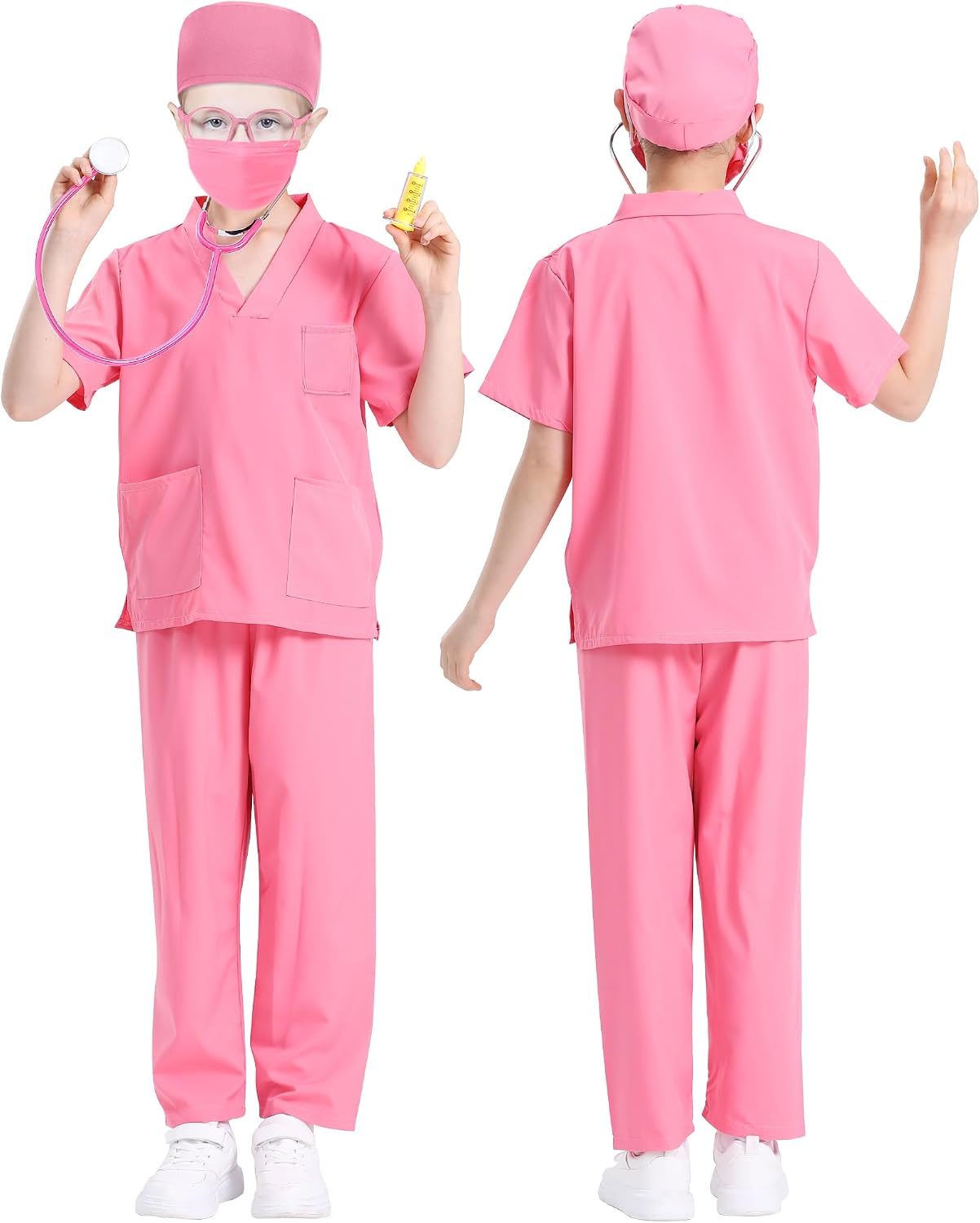 Detalle 2 de ICECUTE Kids' Doctor Scrubs Costume, 7-Piece Set with Working Stethoscope