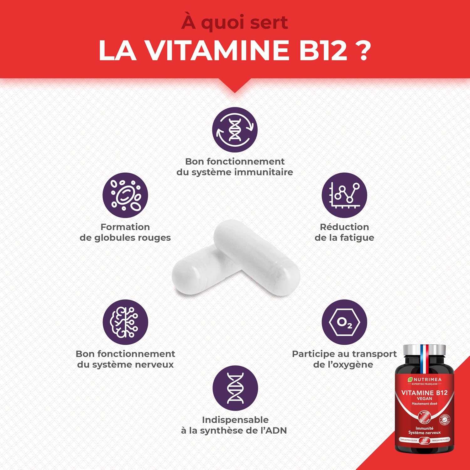 Thumbnail 1 de Vitamine B12 Pure Nutrimea (cyanocobalamine) – 1000 µg, gélules véganes – cure 2 mois