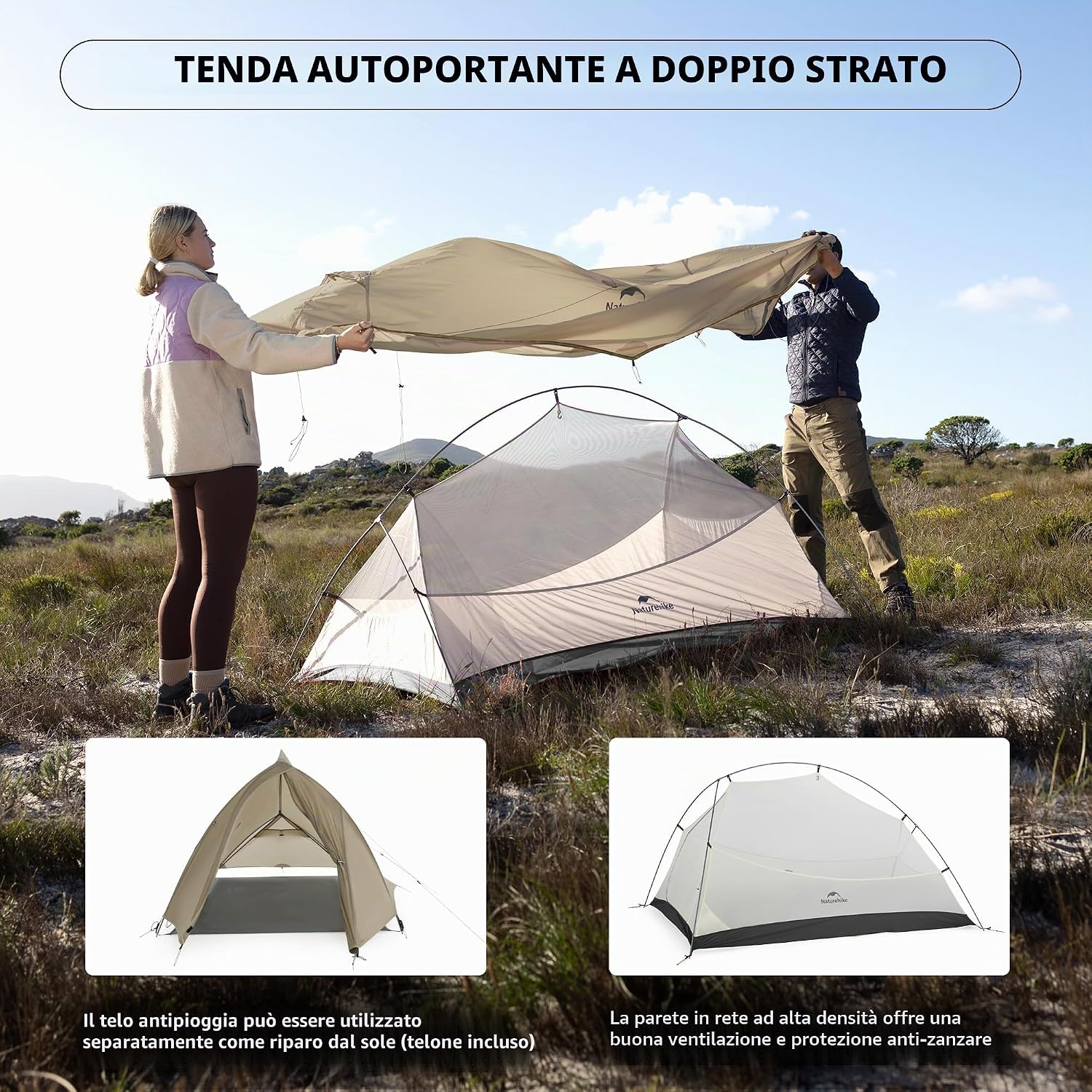 Detalle de Naturehike Cloud Up Pro 2: Tenda da Campeggio leggera, facile da montare e resistente al vento per 2 persone