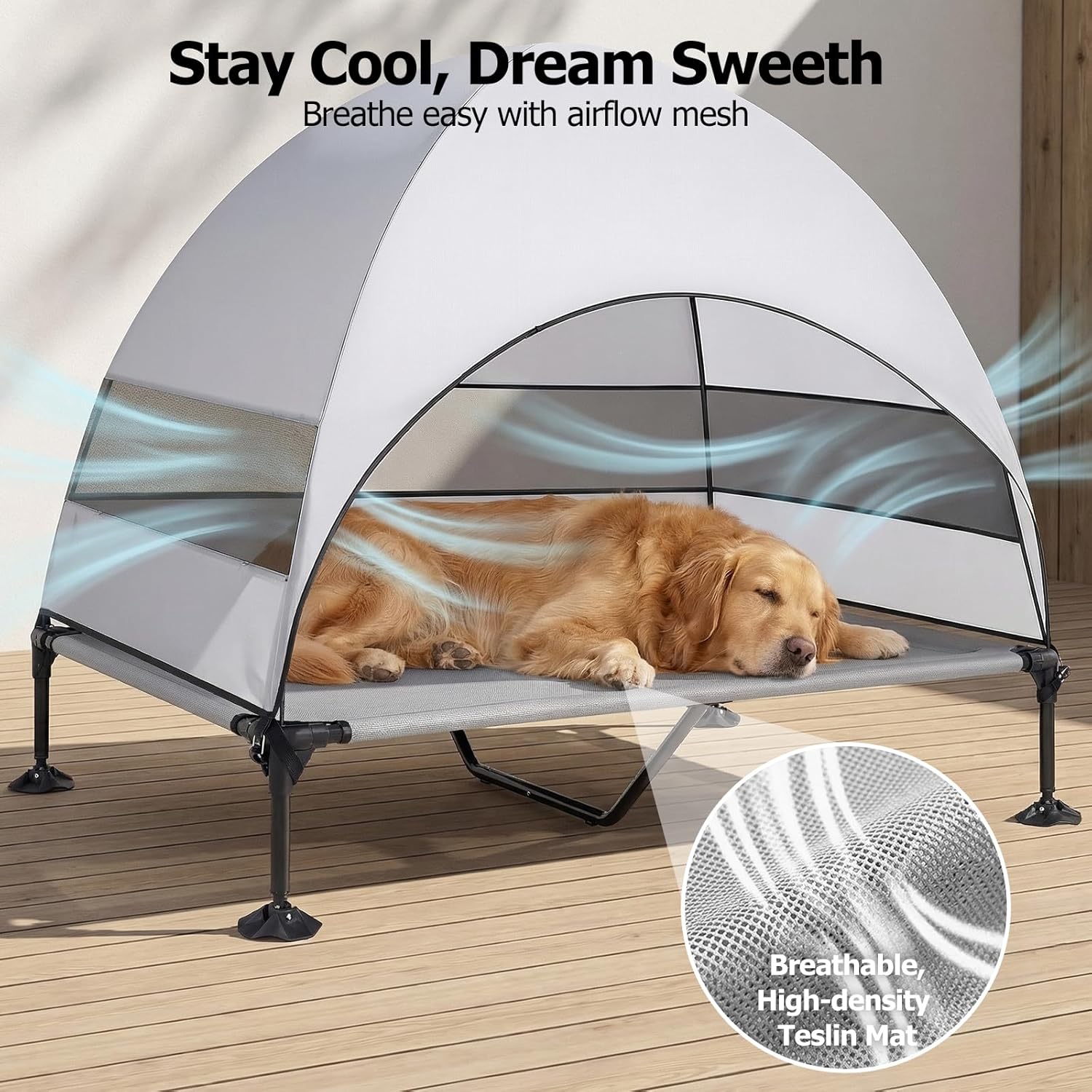 Thumbnail 4 de CJYMMFAN Elevated Dog Bed with UV-Proof Canopy (UV shade raised outdoor pet cot) – Grey, XL