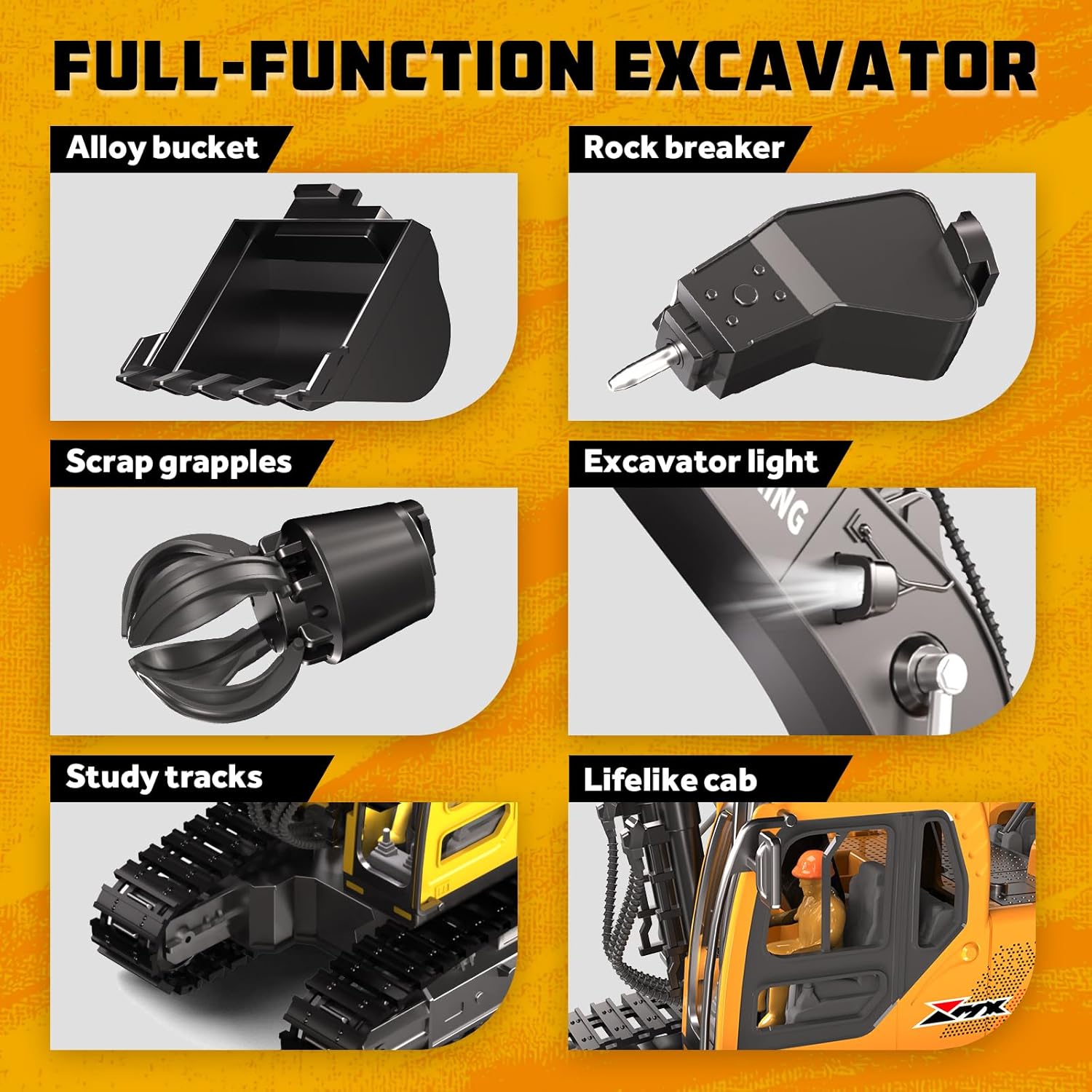 Detalle 2 de CozyBomB Construction Digger RC excavator with 3 heads