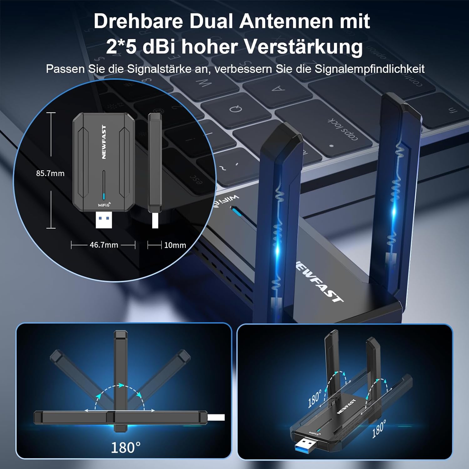 Detalle 2 de NEWFAST WLAN Stick mit 5400 Mbps Tri-Band