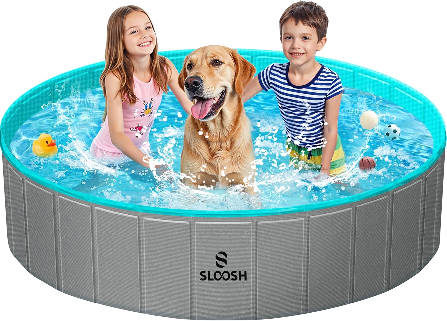 SLOOSH Foldable Dog Kiddie Pool: Portable Hard Plastic Doggie Pool for Indoor or Outdoor Use