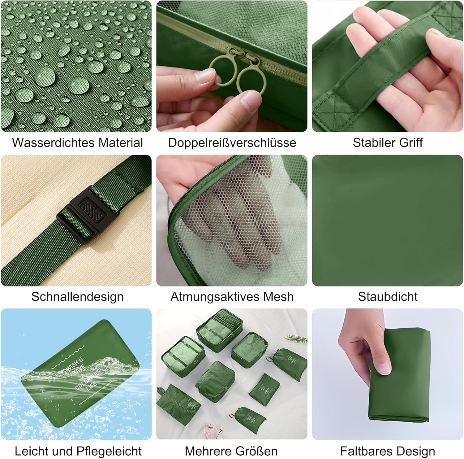 Thumbnail 2 de Koffer Organizer Set mit 10 Packing Cubes (olivgrün) – Reise-Organizer für Koffer, Schuhe & Wäsche