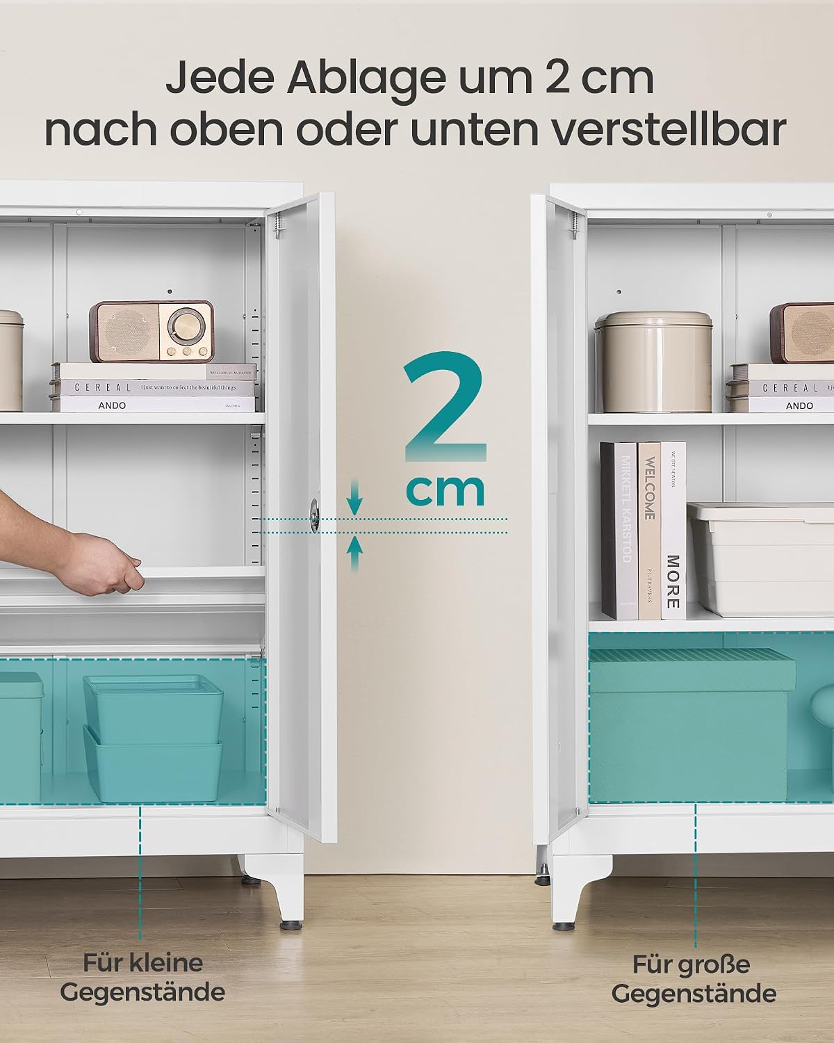 Detalle de SONGMICS Aktenschrank OMC012W01 – robuster Mehrzweckschrank mit 2 Türen, abschließbar