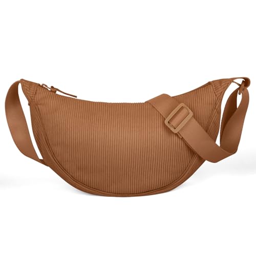 Detalle de Aucuu bolso bandolera para mujer de media luna impermeable (nailon) en marrón