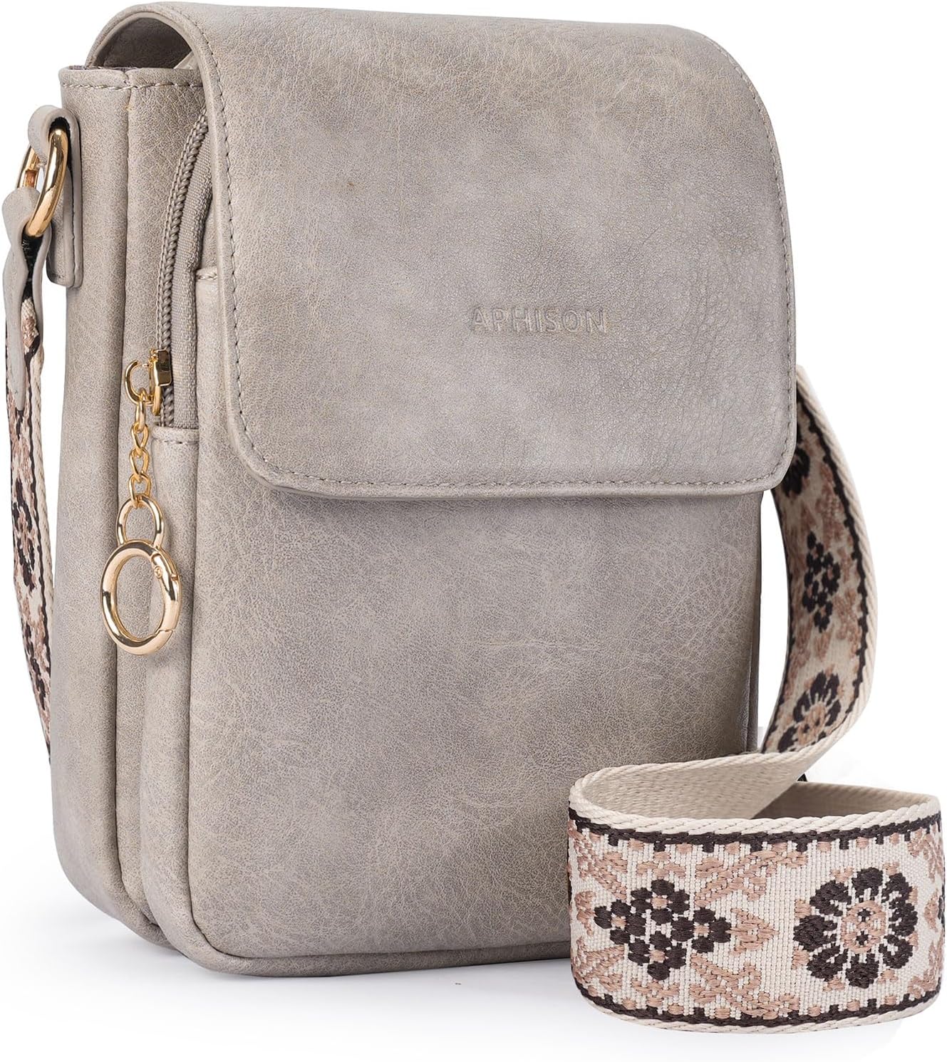 Detalle de APHISON Crossbody Handytasche mit RFID-Schutz aus PU-Leder – kompakte Umhängetasche für Handy bis 6,7