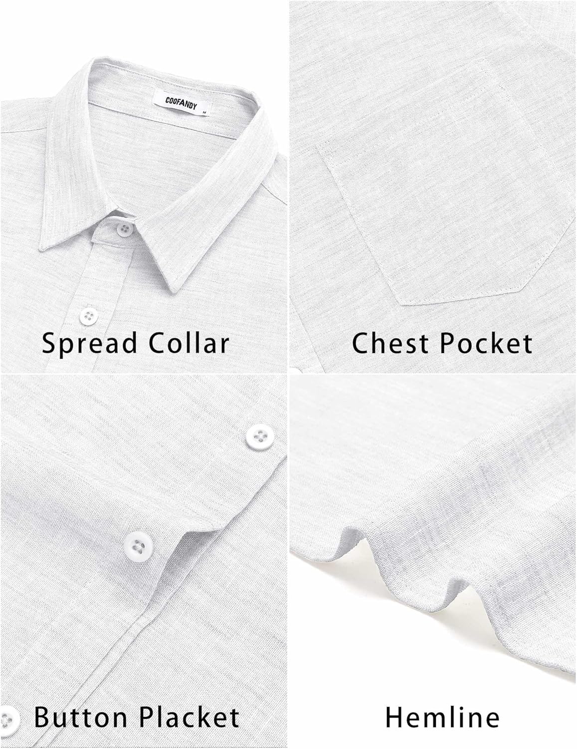 Detalle de COOFANDY Men's Short Sleeve Button Down Linen Shirt
