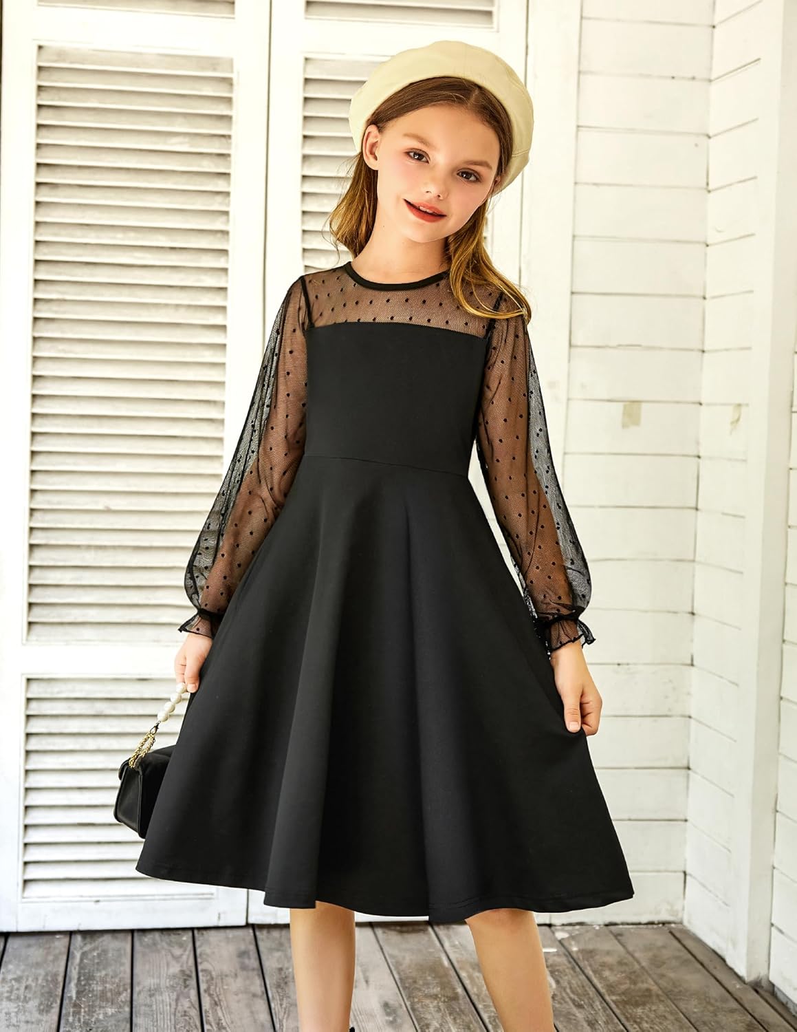 Detalle 2 de Arshiner Girl's Contrast Mesh Puff Dress 6-13 yrs