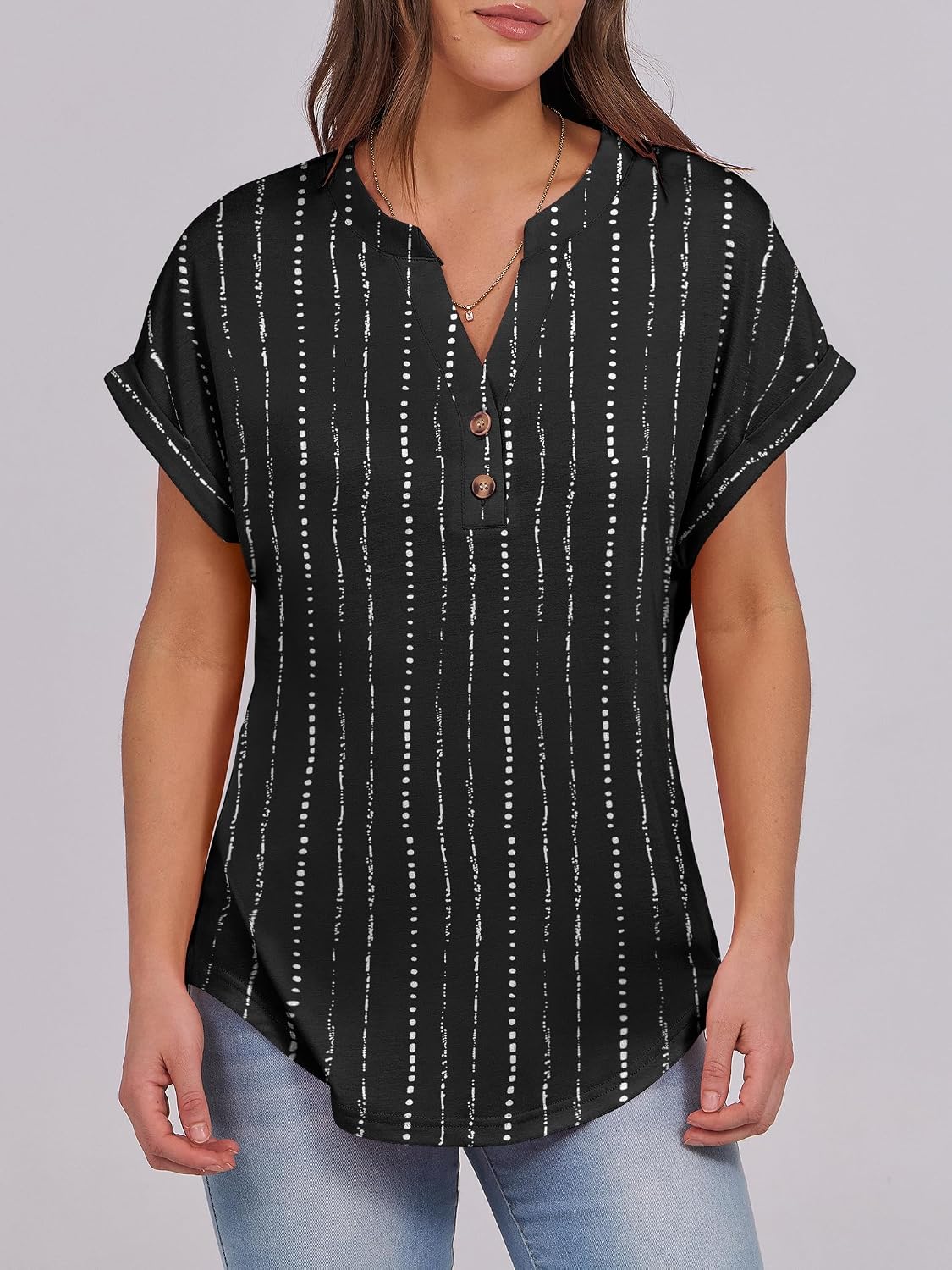 Detalle de ANRABESS Women's Short Sleeve Henley V-Neck Dressy Casual Blouses