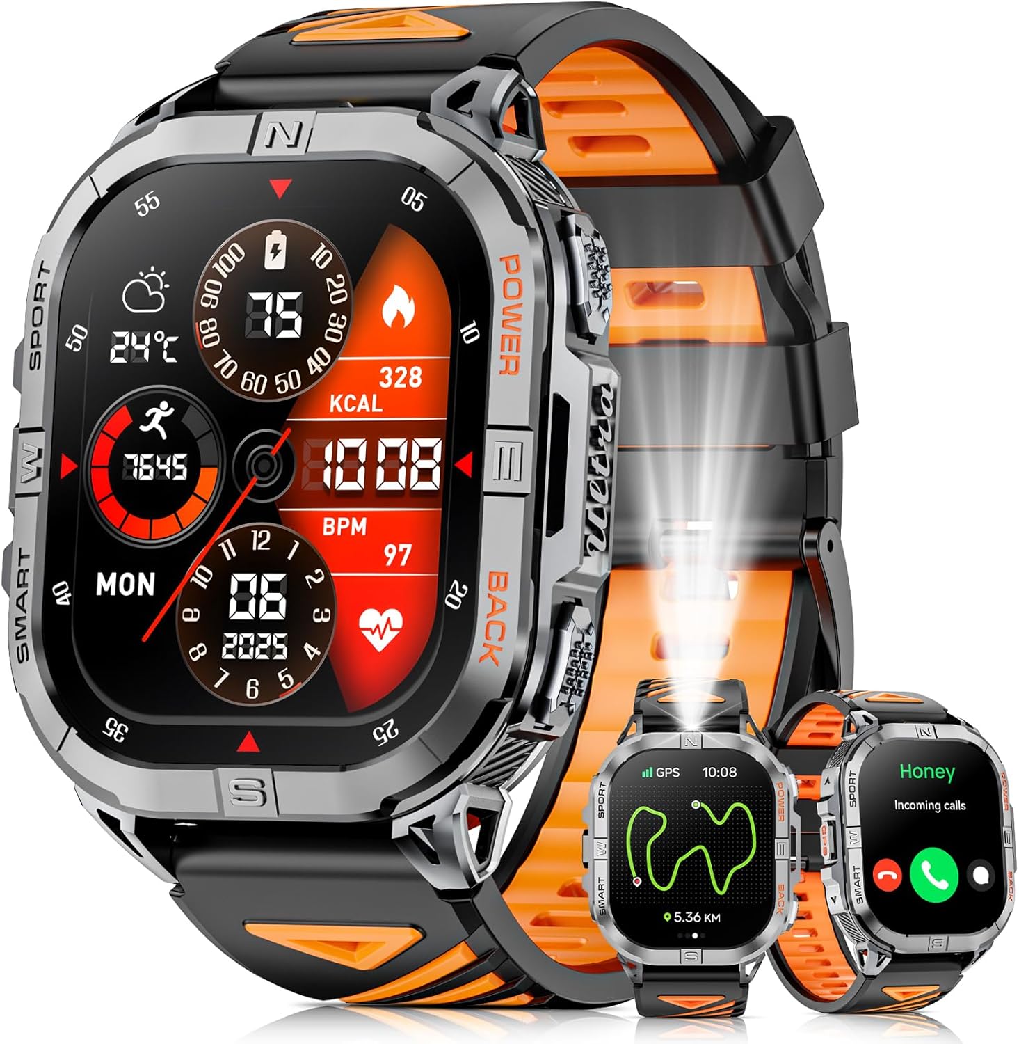 Detalle de Joautrial Military Smart Watch for Men with Built-in GPS, 2.13" AMOLED and Bluetooth Calls (Black)
