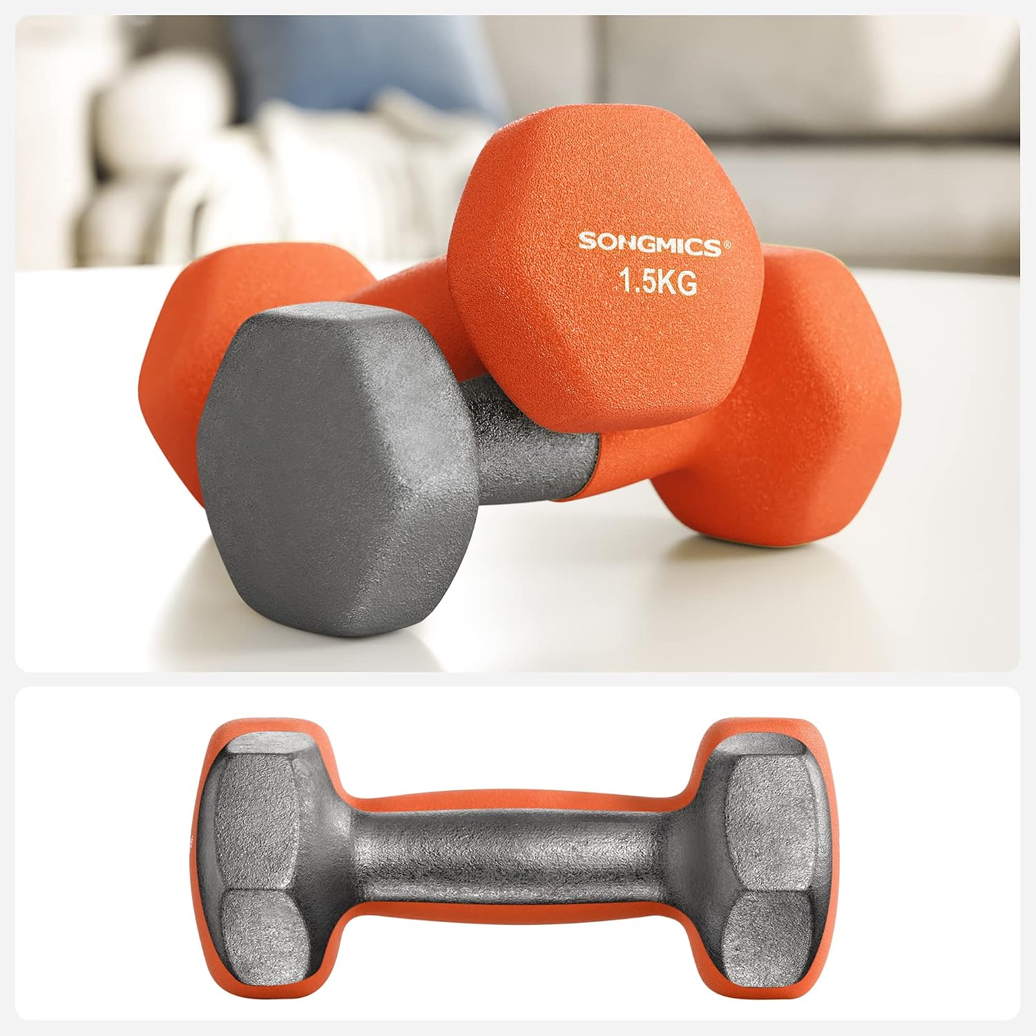 Thumbnail 5 de SONGMICS zeshoekige halters, set van 2 x 1,5 kg met neopreenlaag