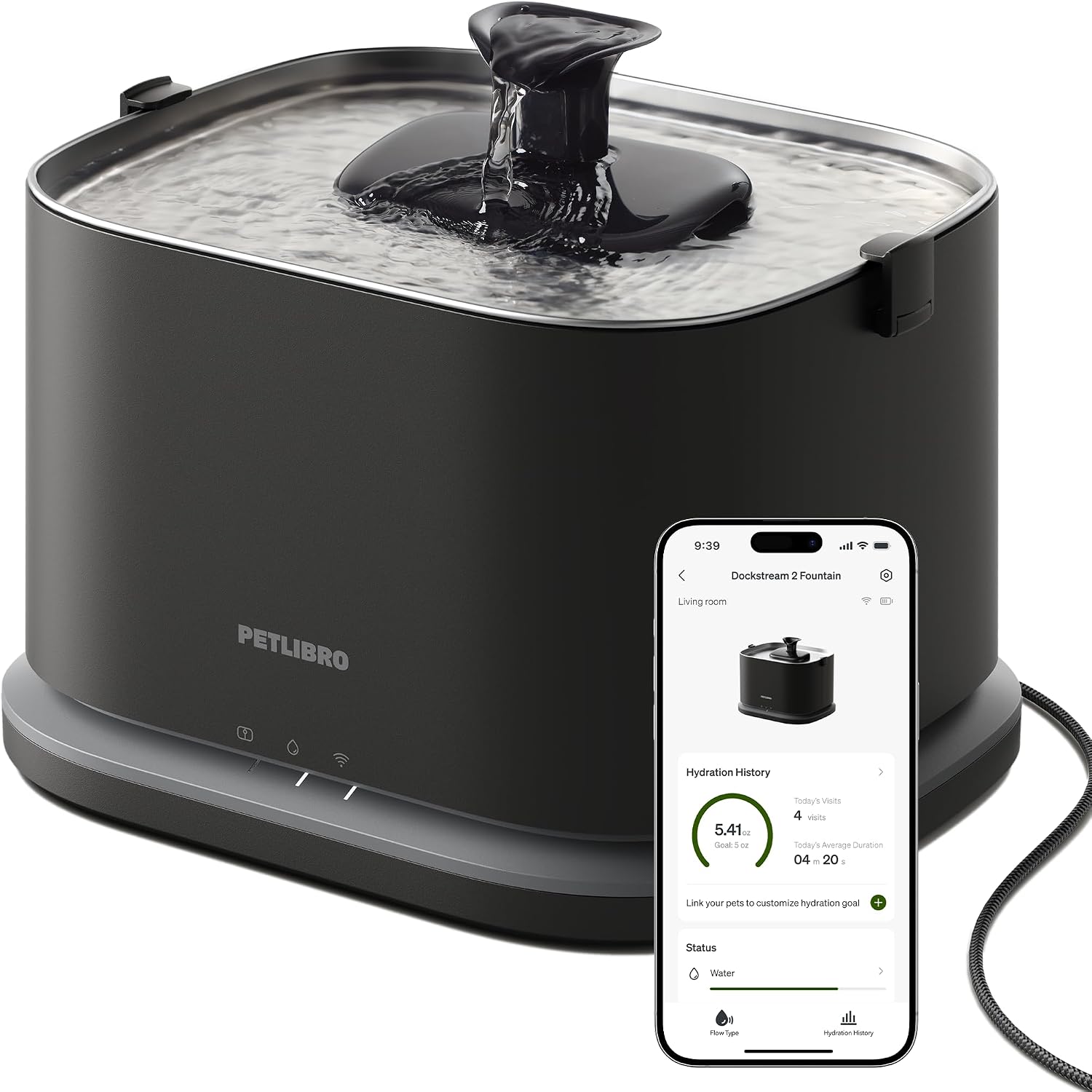 Detalle de PETLIBRO Dockstream 2 Smart Cat Water Fountain – Real-Time Hydration Tracking