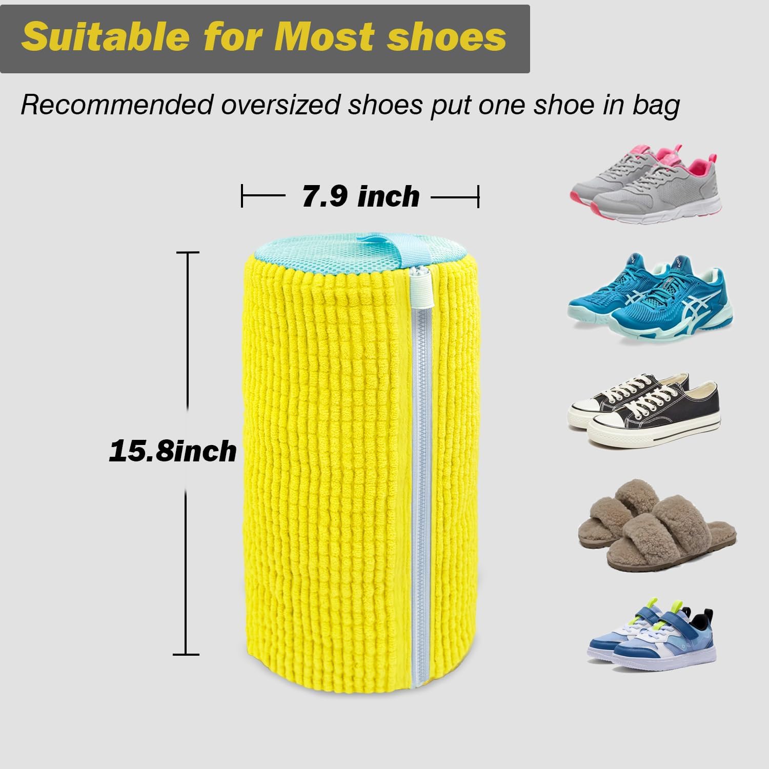 Thumbnail 4 de Shoe Washing Machine Bag (Pro Yellow, 1 Pack) – Reusable, Self-Locking Zipper, Microfiber Interior