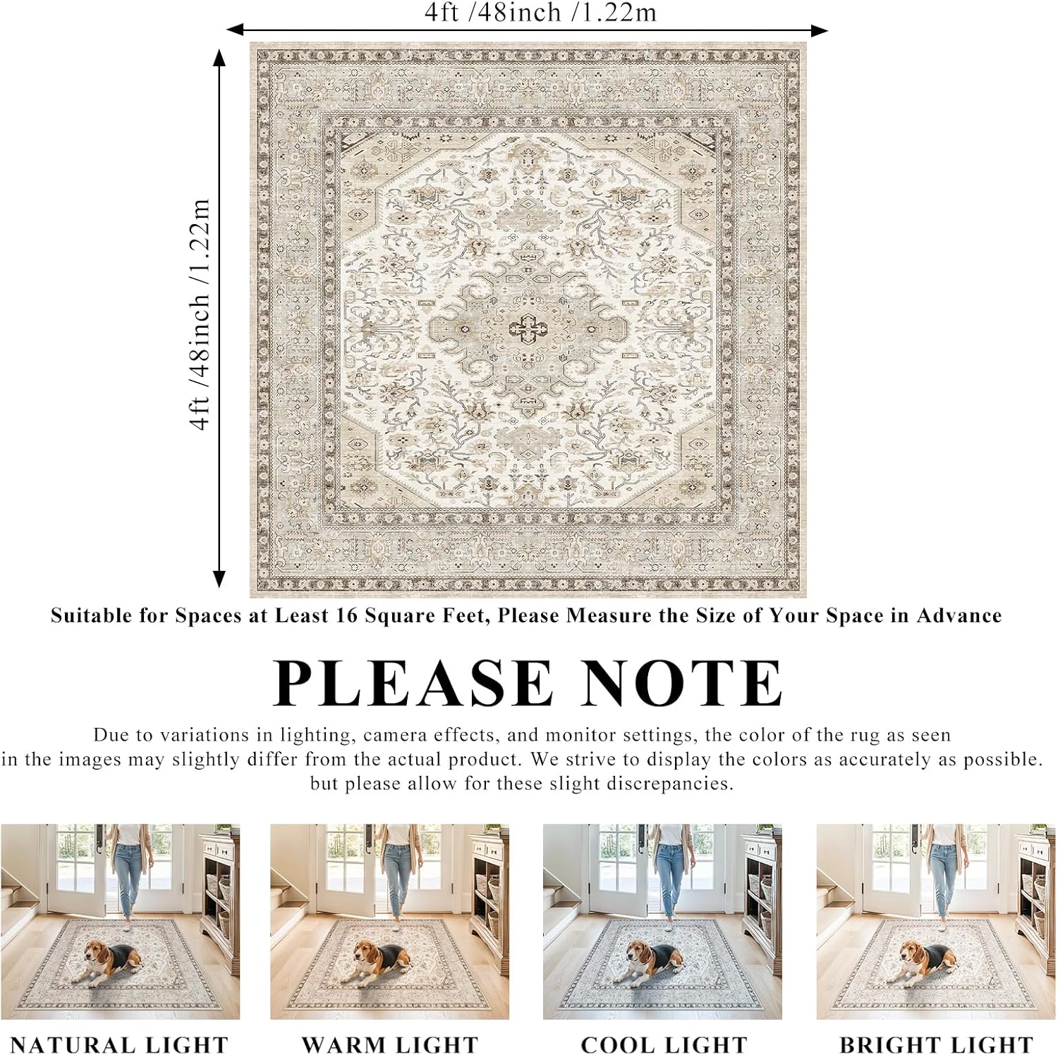 Detalle 2 de Washable Area Rug, 4' Square