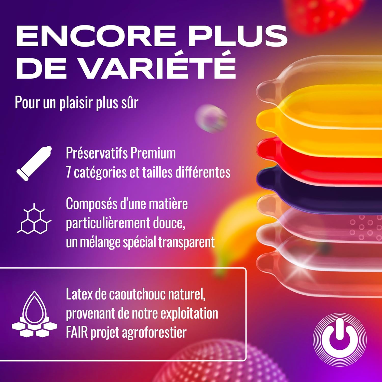 Thumbnail 3 de Lot de 50 préservatifs, 7 variétés, 54 mm ⚙