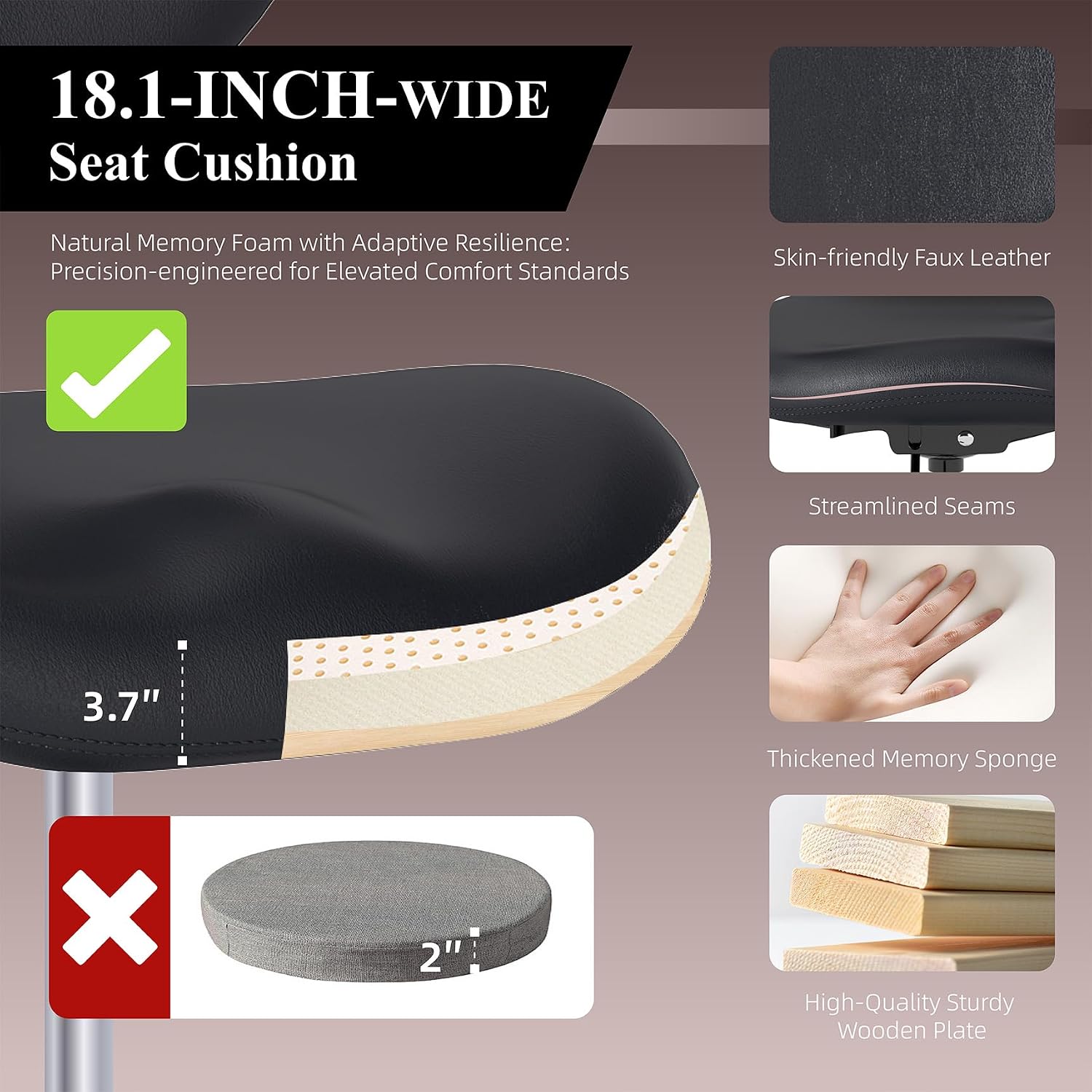 Detalle de Nusetx NS-7227BK Drafting Chair with Back Support, Faux Leather and Footrest Ring