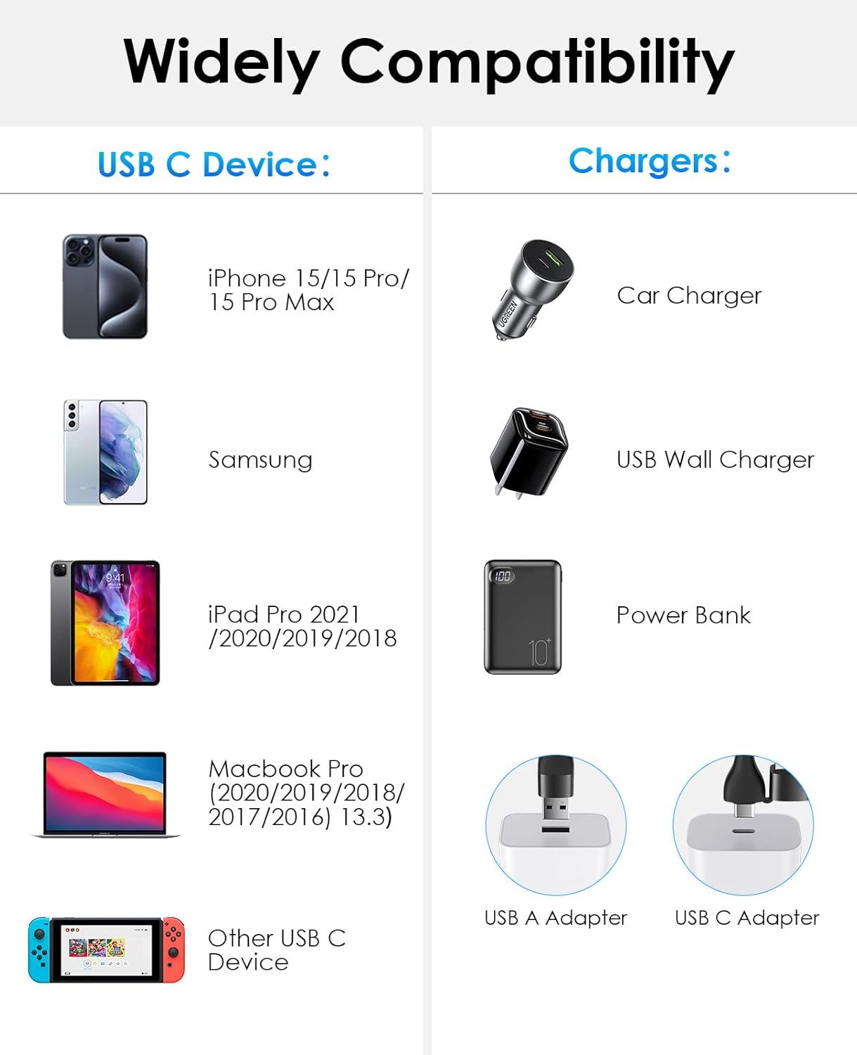 Thumbnail 5 de Magtame Magnetic USB A/C to Type C Cable (1m) – Coiled braided fast charging cord for USB‑C devices