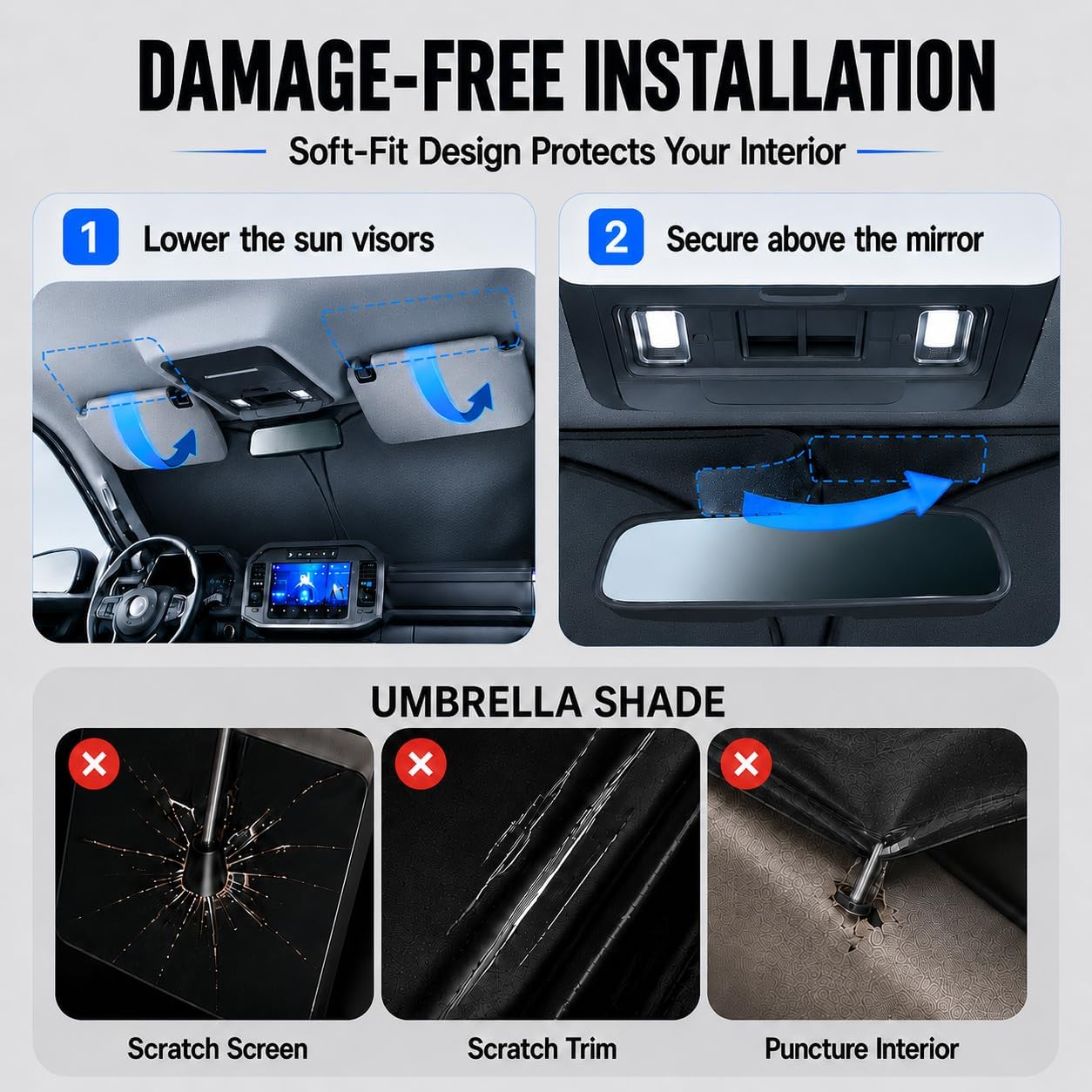 Thumbnail 6 de Zanch Large Windshield Sun Shade for Chevrolet Silverado 1500 (2019-2026) – 7-Layer UV & Heat Block, 3D Laser Custom Fit