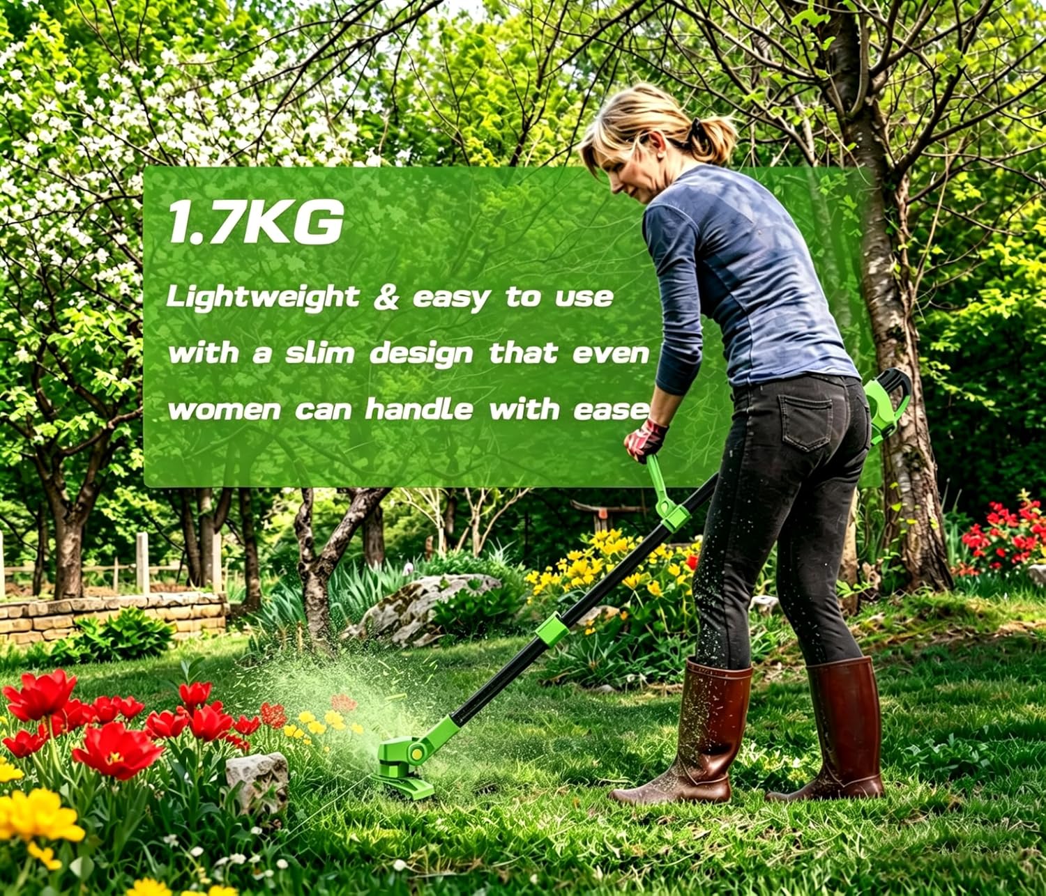 Thumbnail 1 de 21V Cordless Strimmer (3-in-1) with 2×2.5Ah Batteries & Fast Charger, 6 Plastic Blades, 2 Metal Blades and Circular Saw Blades