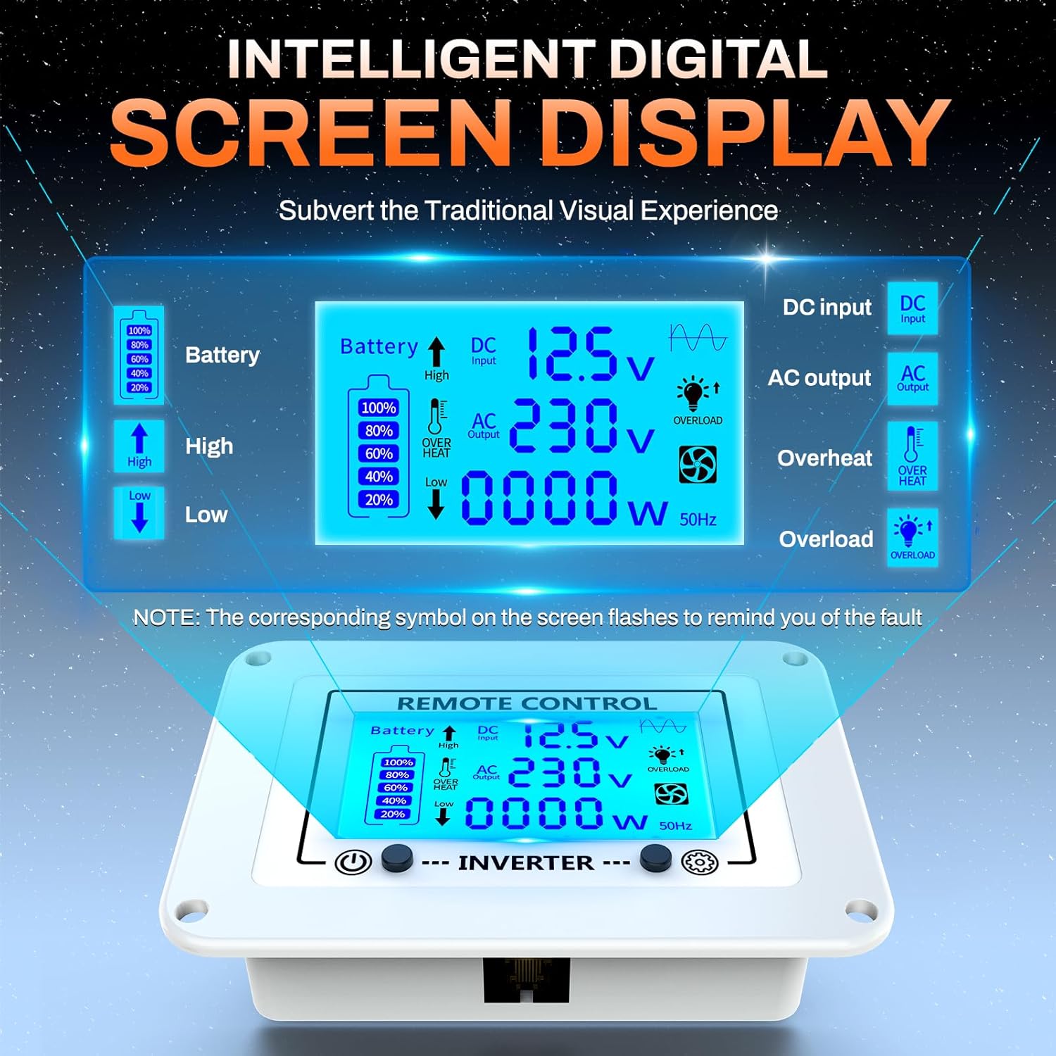 Thumbnail 4 de Inverter 12 V a 230 V 2500 W con onda sinusoidale pura e commutatore di trasferimento con telecomando LCD